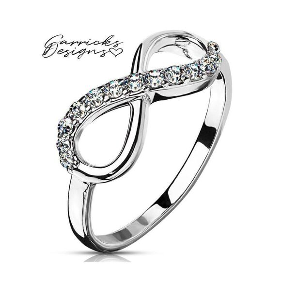 Women's Dainty Infinity Wedding Ring - Paved Gem Infinity Engagement Ring - Picture 1 of 7